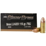 CCI Blazer Brass 9mm Luger 115 Grain FMJ - 50 Rounds