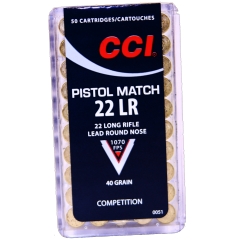 CCI Pistol Match 22 Long Rifle 40 Grain Lead Round Nose - 50 Rounds