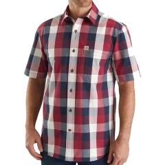Carhart Men's Essential Plaid Open Collar Short Sleeve Shirt - Sun-Dried Tomato - XL Tall