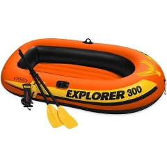 Intex Explorer 300 3-Person Inflatable Boat Set with French Oars and High Output Air Pump