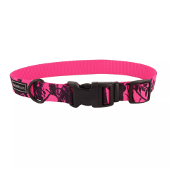 Water & Woods Blaze 1" x 18"-26" Adjustable Patterned Dog Collar - Neon Pink Tree
