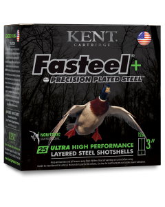 Kent Fasteel+ Precision Plated Waterfowl 12Ga 3" 1 1/4oz 2x4 Shot - 25 Rounds