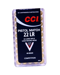 CCI Pistol Match 22 Long Rifle 40 Grain Lead Round Nose - 50 Rounds