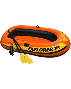 Intex Explorer 300 3-Person Inflatable Boat Set with French Oars and High Output Air Pump