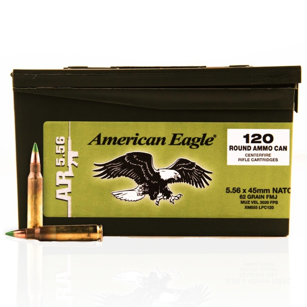 AMERICAN EAGLE  American Eagle 5.56mm NATO 62 Grain FMJ - 120 Rounds XM855-LPC120