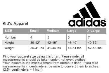 adidas kids size chart clothes