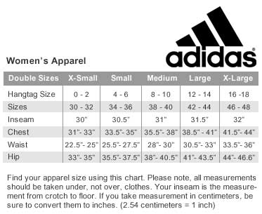 adidas® Women's Apparel Sizing Chart